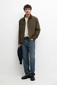 Jacket with leather collar detail