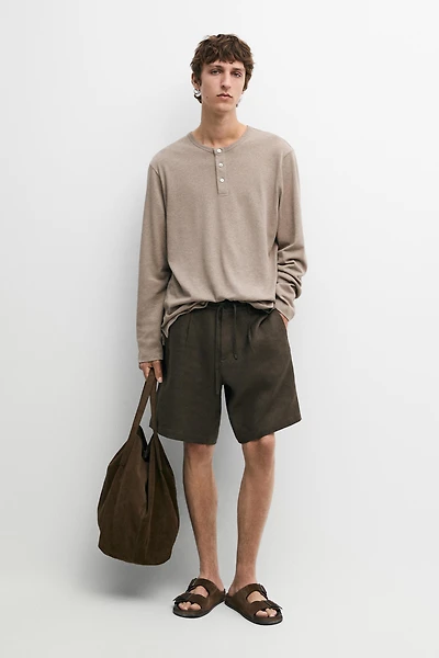 Long sleeve henley neck T-shirt