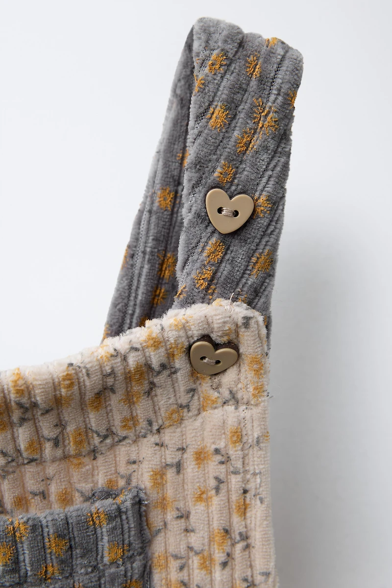 SALOPETTE LONGUE EN VELOURS CÔTELÉ À FLEURS