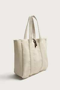 SHOPPER EN TISSU AVEC FERMETURE CUIR