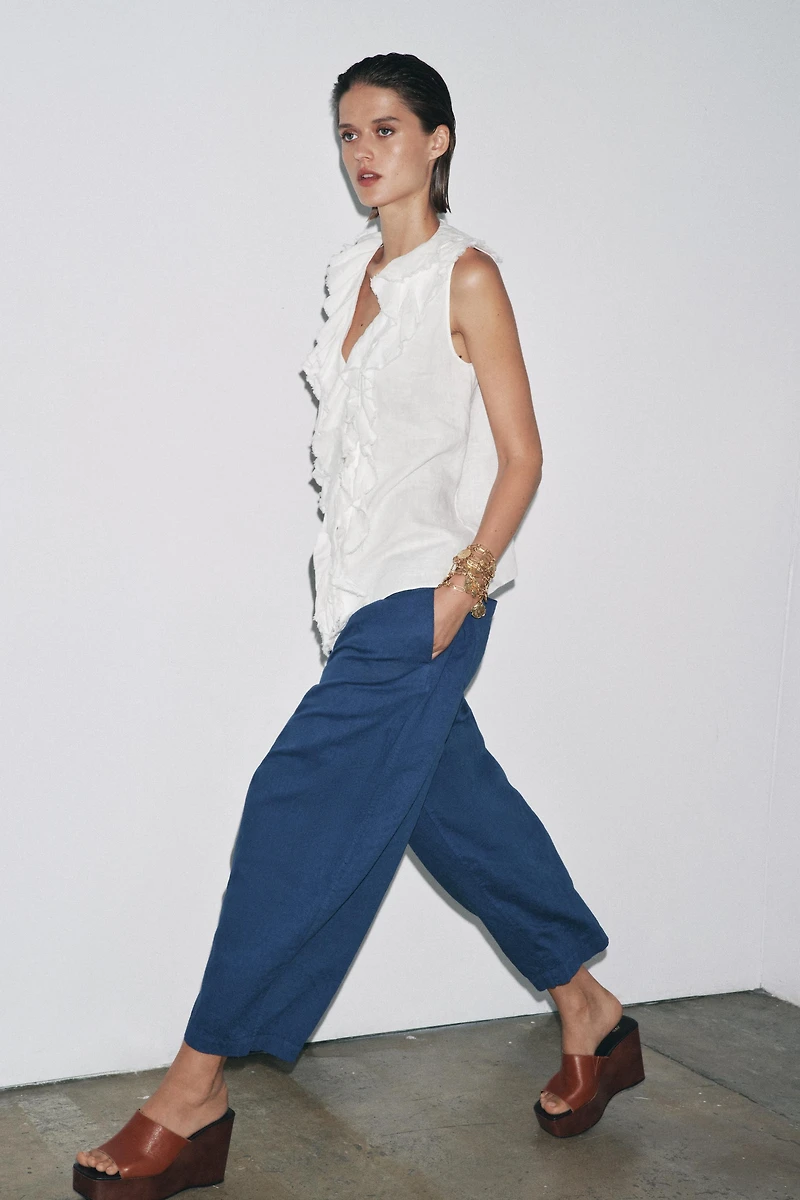ZW COLLECTION LINEN RUFFLE SHIRT