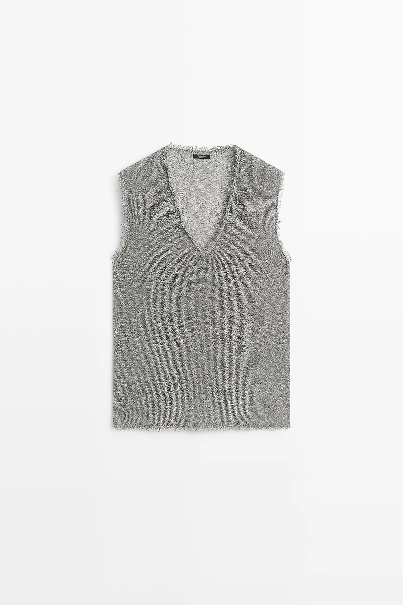 Flecked-effect V-neck top