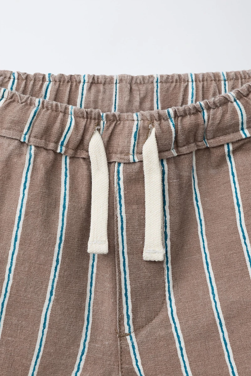 STRIPED COTTON AND LINEN SHORTS