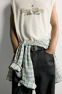 COMBINATION EMBROIDERY TEXTURED TANK TOP