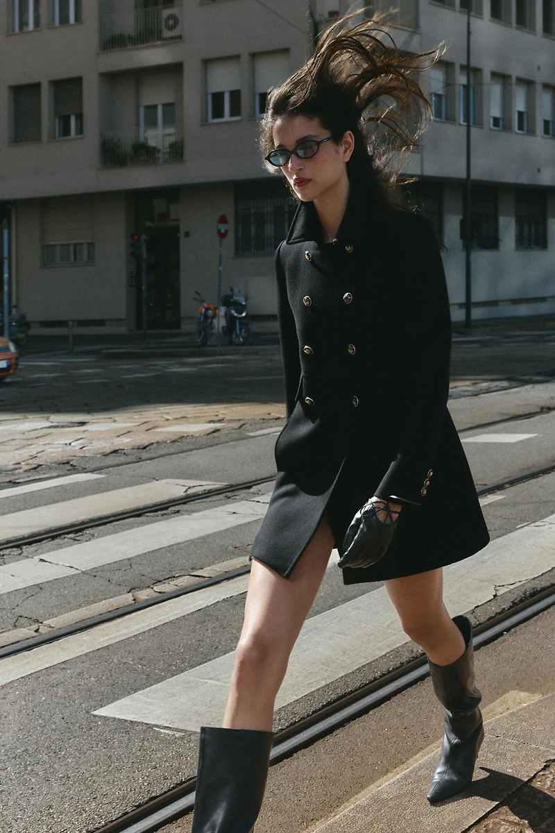 WOOL BLEND DOUBLE BREASTED SHORT COAT
