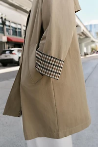 OVERSIZED PLAID CUFF TRENCH COAT