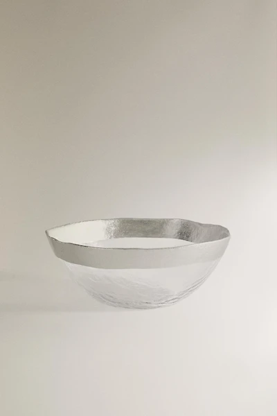 EMBOSSED GLASS BOWL WITH SILVER RIM
