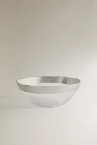 EMBOSSED GLASS BOWL WITH SILVER RIM