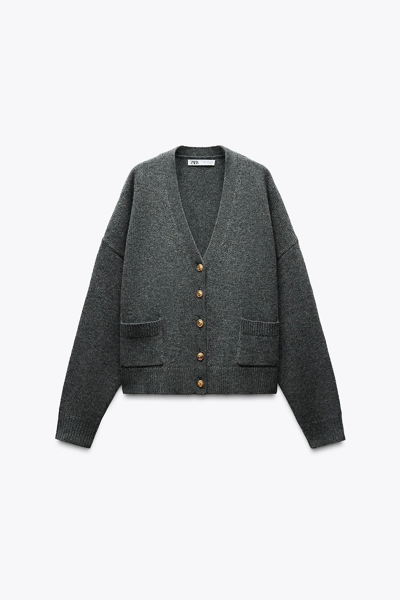 VESTE 100 % LAINE BOUTON DORÉ