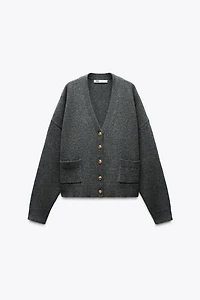 VESTE 100 % LAINE BOUTON DORÉ