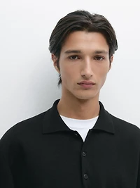 Wool and cotton knit polo sweater