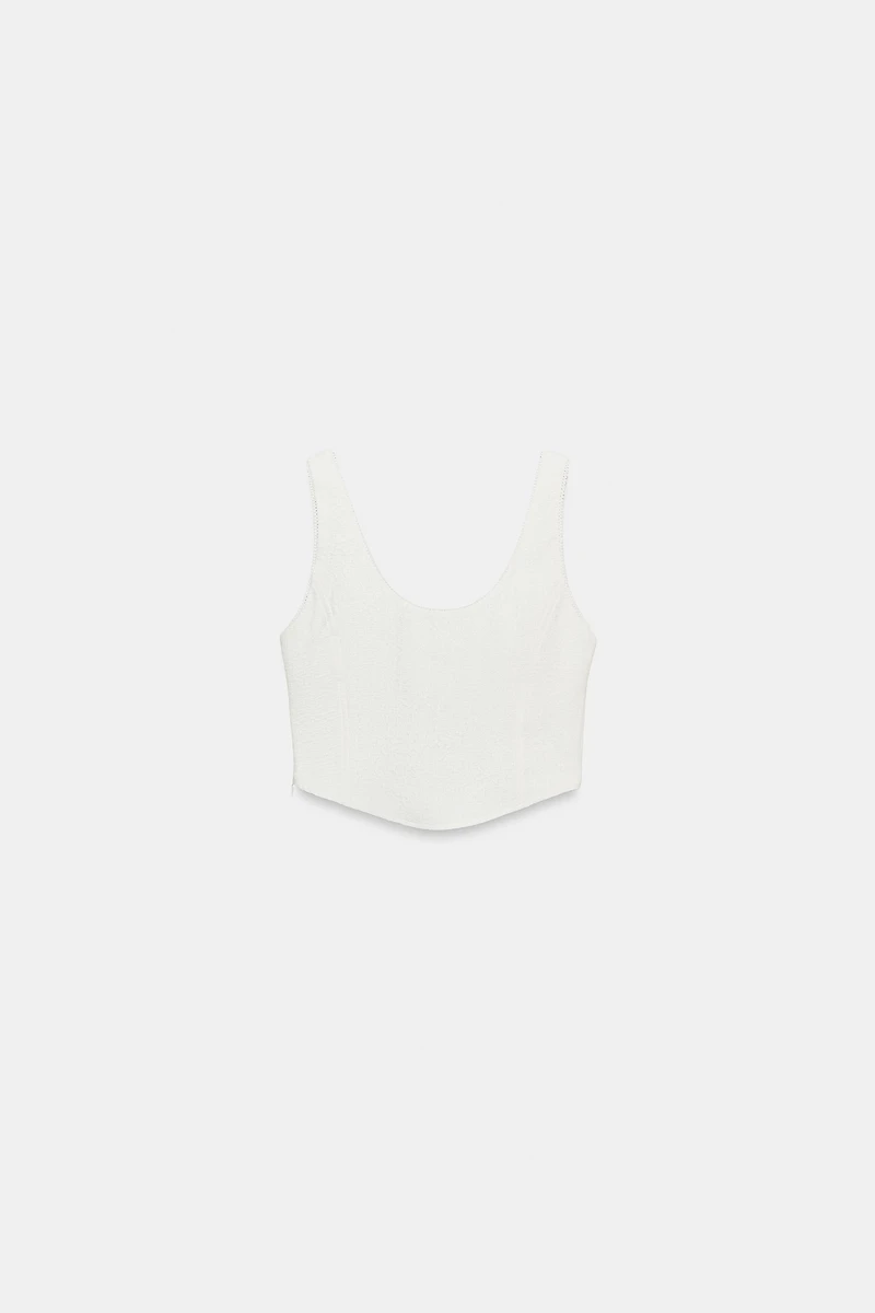 EMBROIDERED TEXTURED CORSET TOP