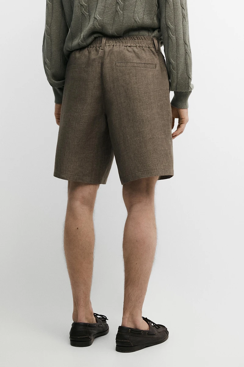 100% linen darted Bermuda shorts