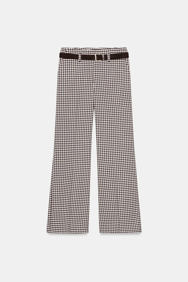 GINGHAM BELTED STRAIGHT PANTS