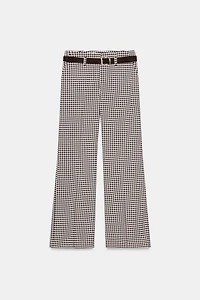 GINGHAM BELTED STRAIGHT PANTS