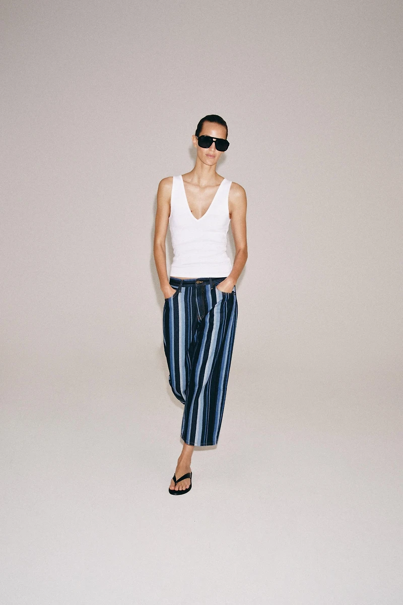 ZW COLLECTION MID-RISE STRIPED CULOTTE JEANS