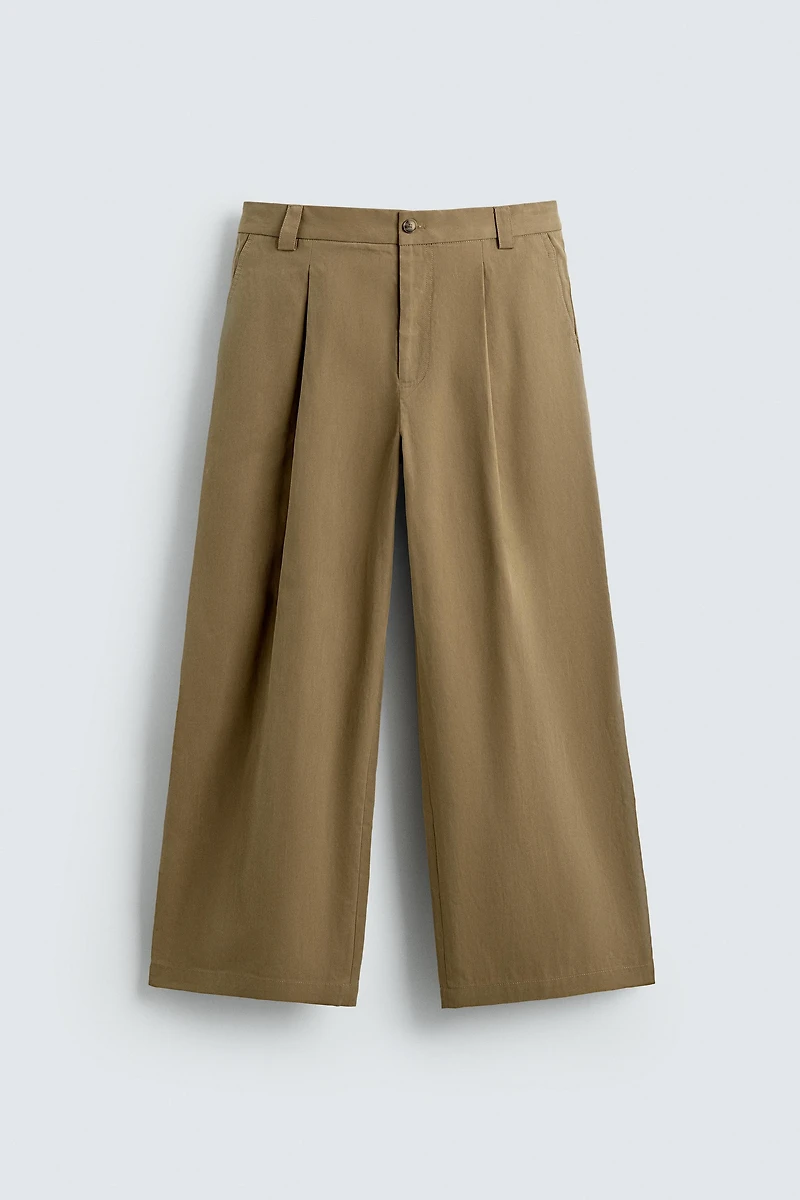 PLEATED BARREL FIT PANTS