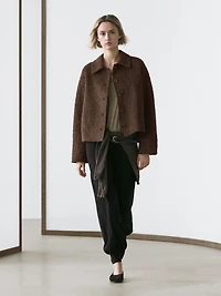 Alpaca wool cardigan with shirt collar