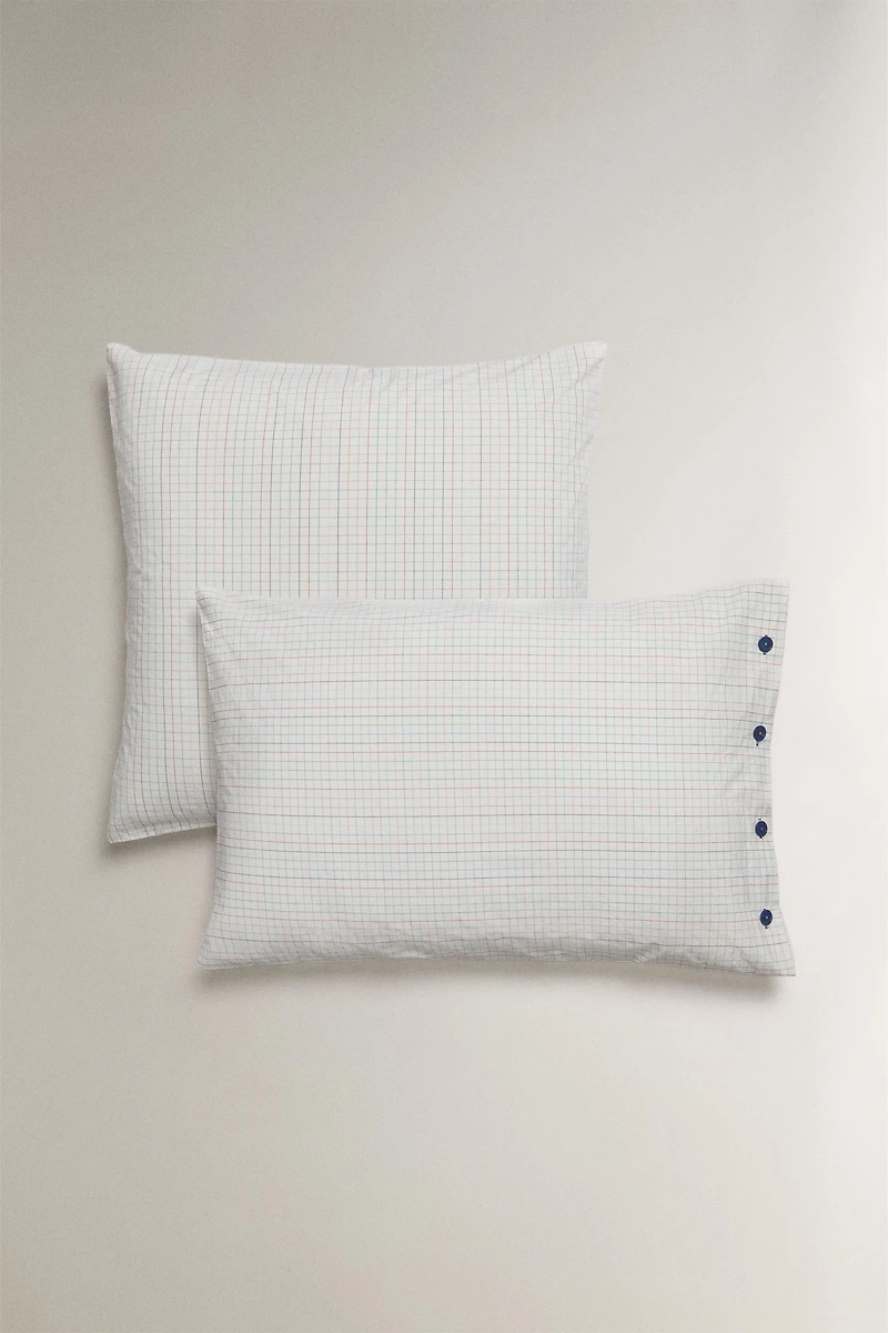 KIDS' CHECK COTTON PILLOWCASE