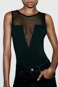 CREPE TULLE COMBINATION BODYSUIT