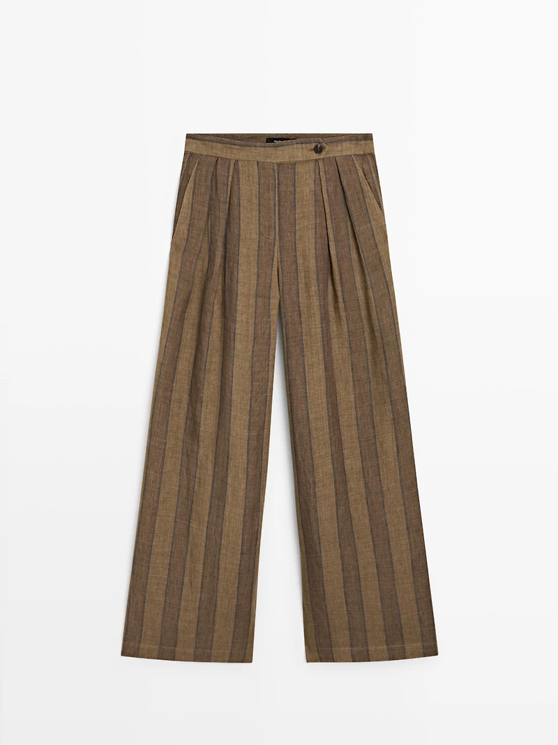 Pantalon large à rayures en lin