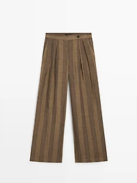 Pantalon large à rayures en lin
