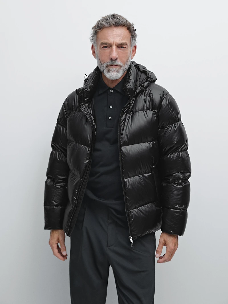 Water-repellent satin puffer jacket