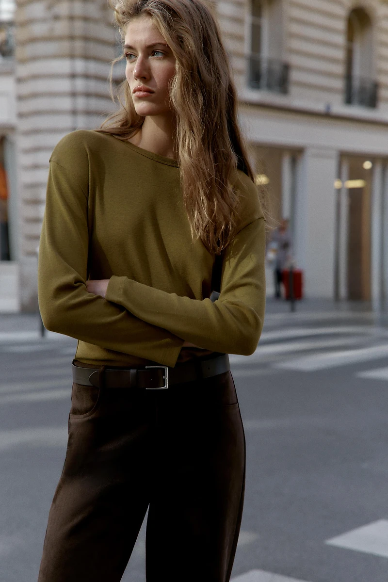 RIB KNIT LONG SLEEVE T-SHIRT