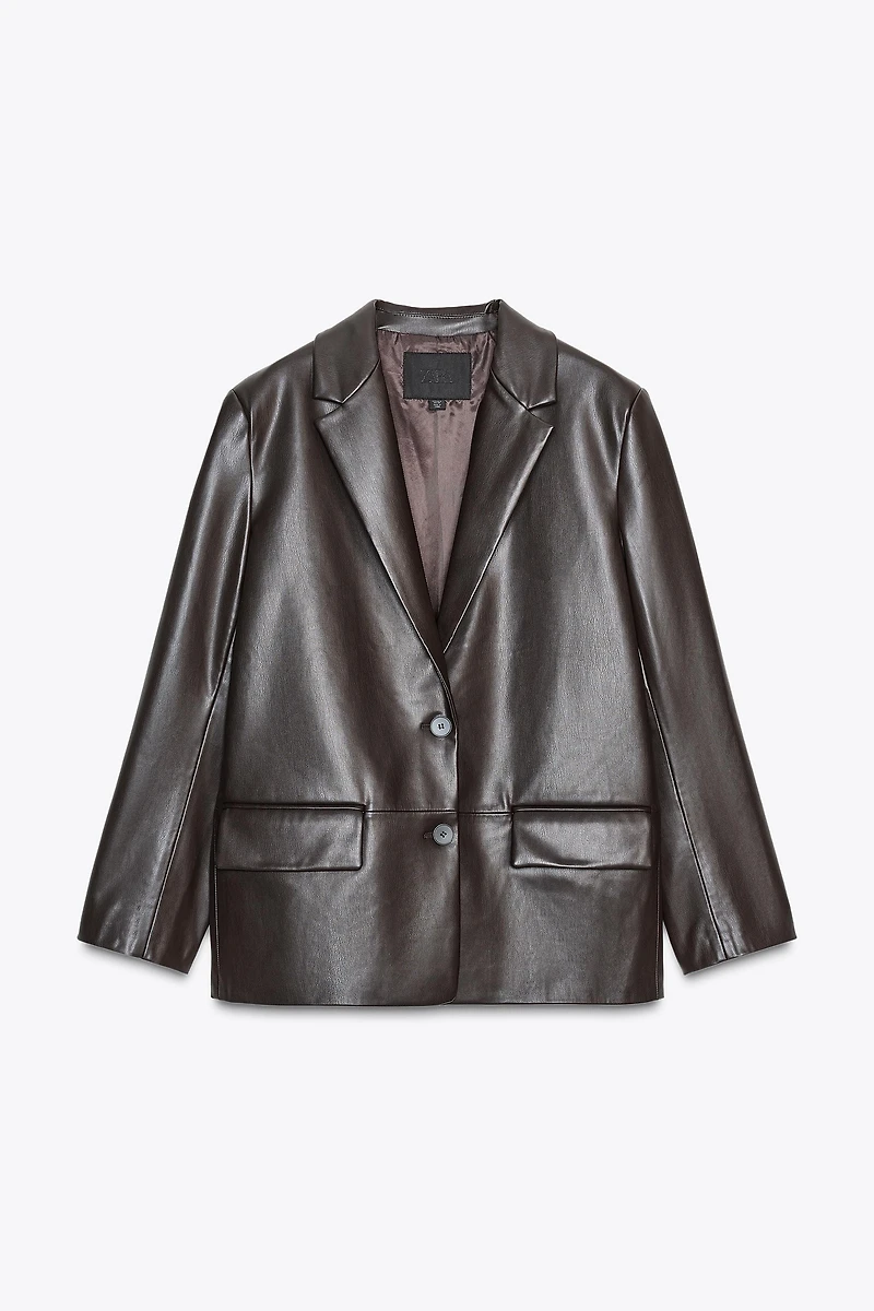 FAUX LEATHER STRAIGHT FIT BLAZER
