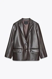 FAUX LEATHER STRAIGHT FIT BLAZER