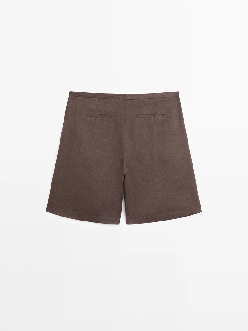 100% linen short Bermuda shorts