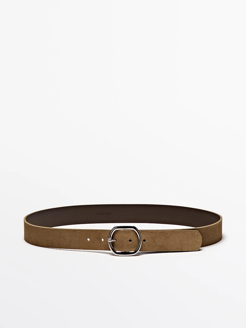 Split suede leather belt with oval buckle