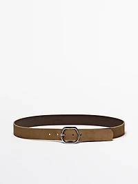 Split suede leather belt with oval buckle