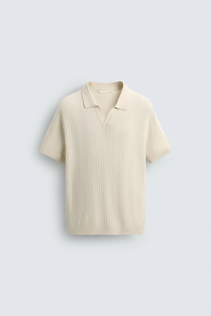 RIBBED KNIT POLO SHIRT