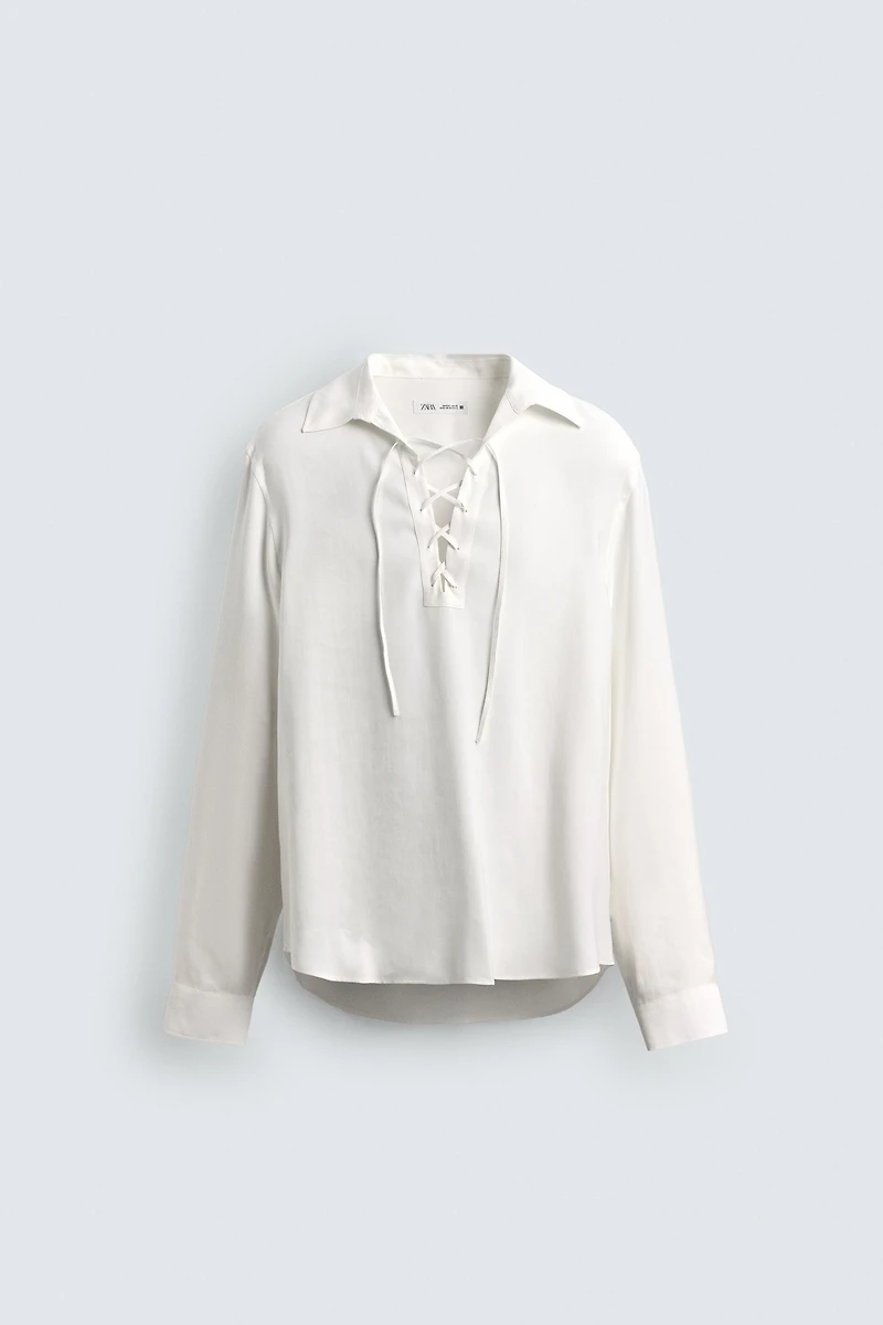 FLOWY DRAWSTRING POLO SHIRT