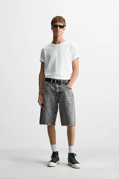 RIPPED BAGGY FIT DENIM SHORTS