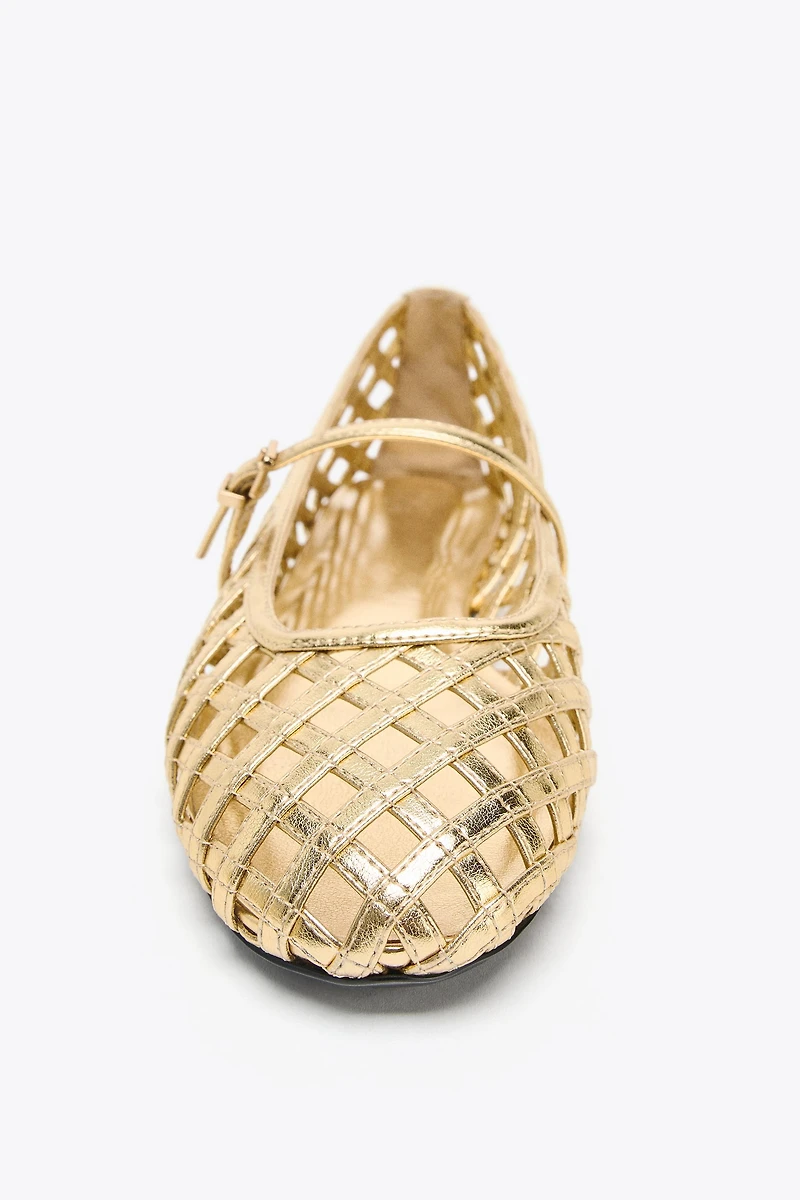 METALLIC EFFECT MESH BALLET FLATS