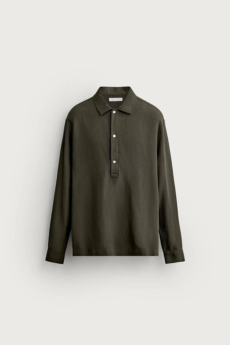 REGULAR FIT LINEN VISCOSE POLO SHIRT