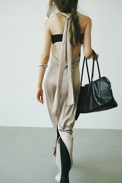 ROBE HALTER SATINÉE À IMPRIMÉ ANIMALIER