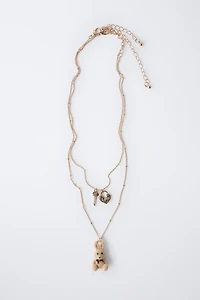 PACK OF TWO FLOCKED RABBIT AND PADLOCK NECKLACES