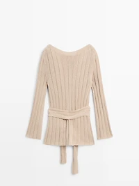 Cotton blend knit boat neck sweater