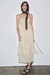 EMBROIDERED FRINGE COMBINATION DRESS