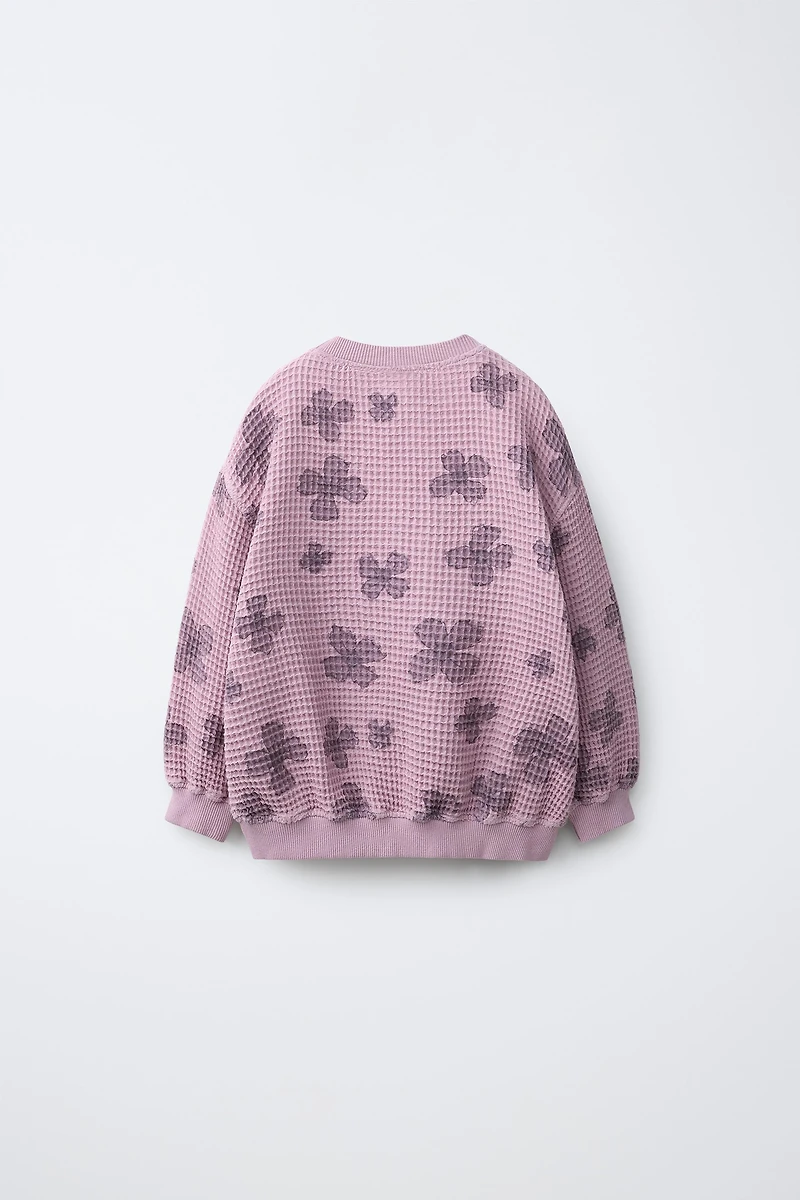 FLORAL WAFFLE KNIT SWEATSHIRT