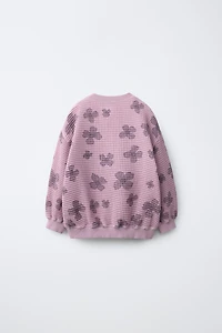 FLORAL WAFFLE KNIT SWEATSHIRT