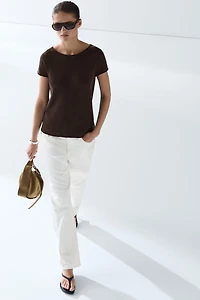 Pull en maille de coton mélangé à manches courtes