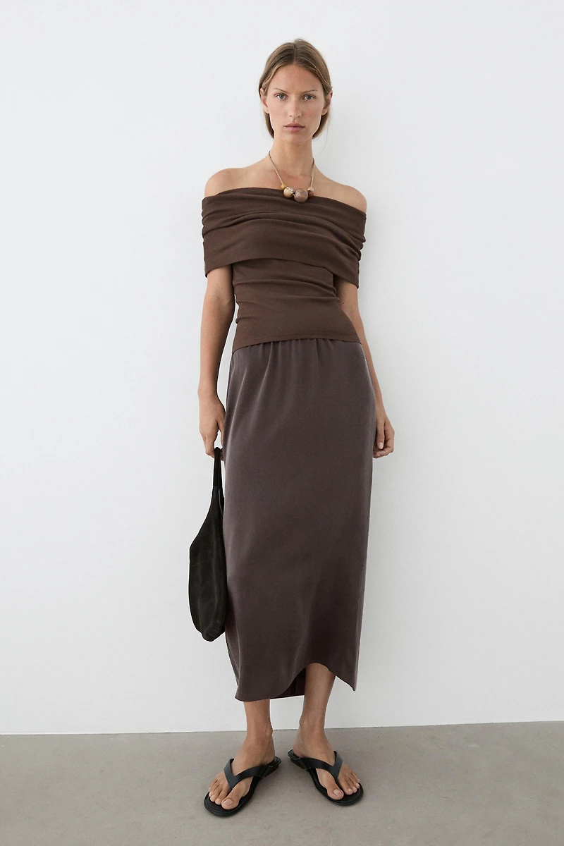 100% silk straight midi skirt