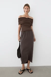 100% silk straight midi skirt