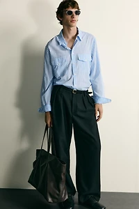 STRIPED FLOWY POCKET SHIRT