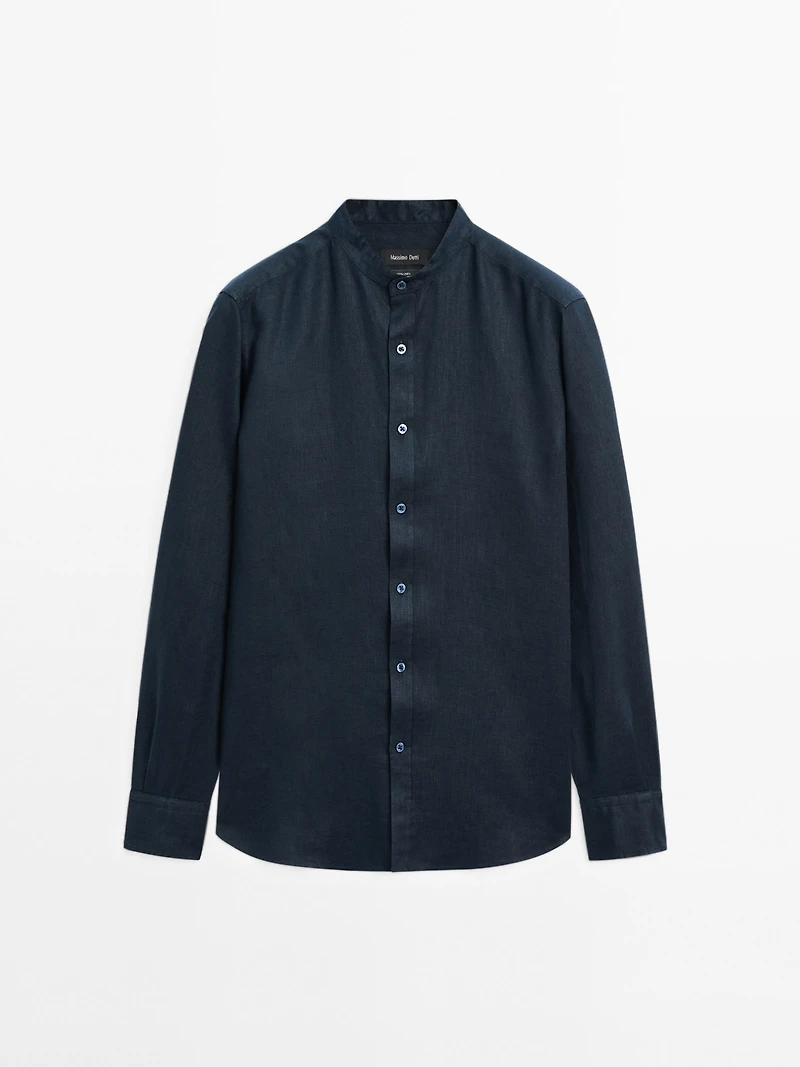 100% linen stand collar shirt