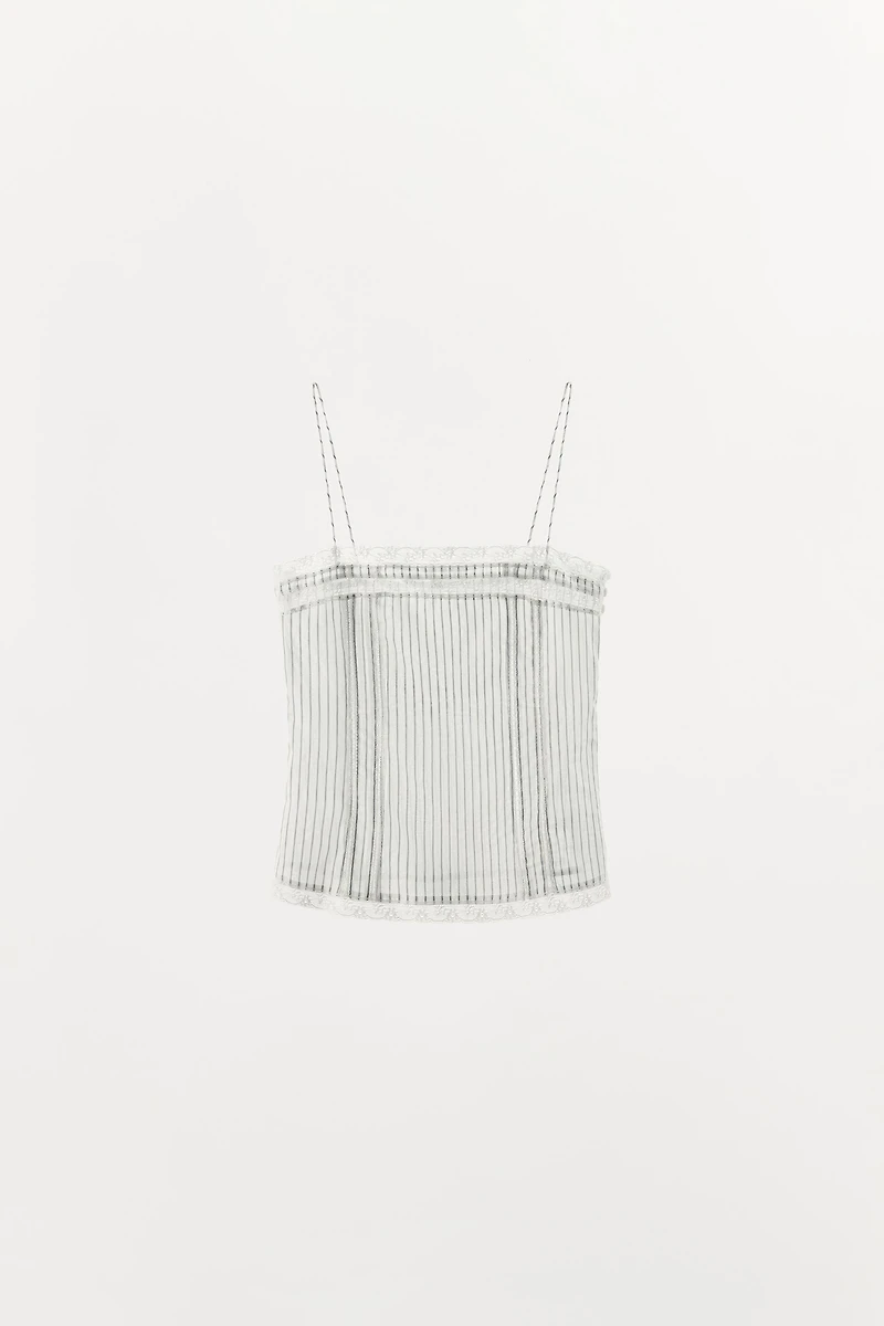 STRIPED LACE TOP